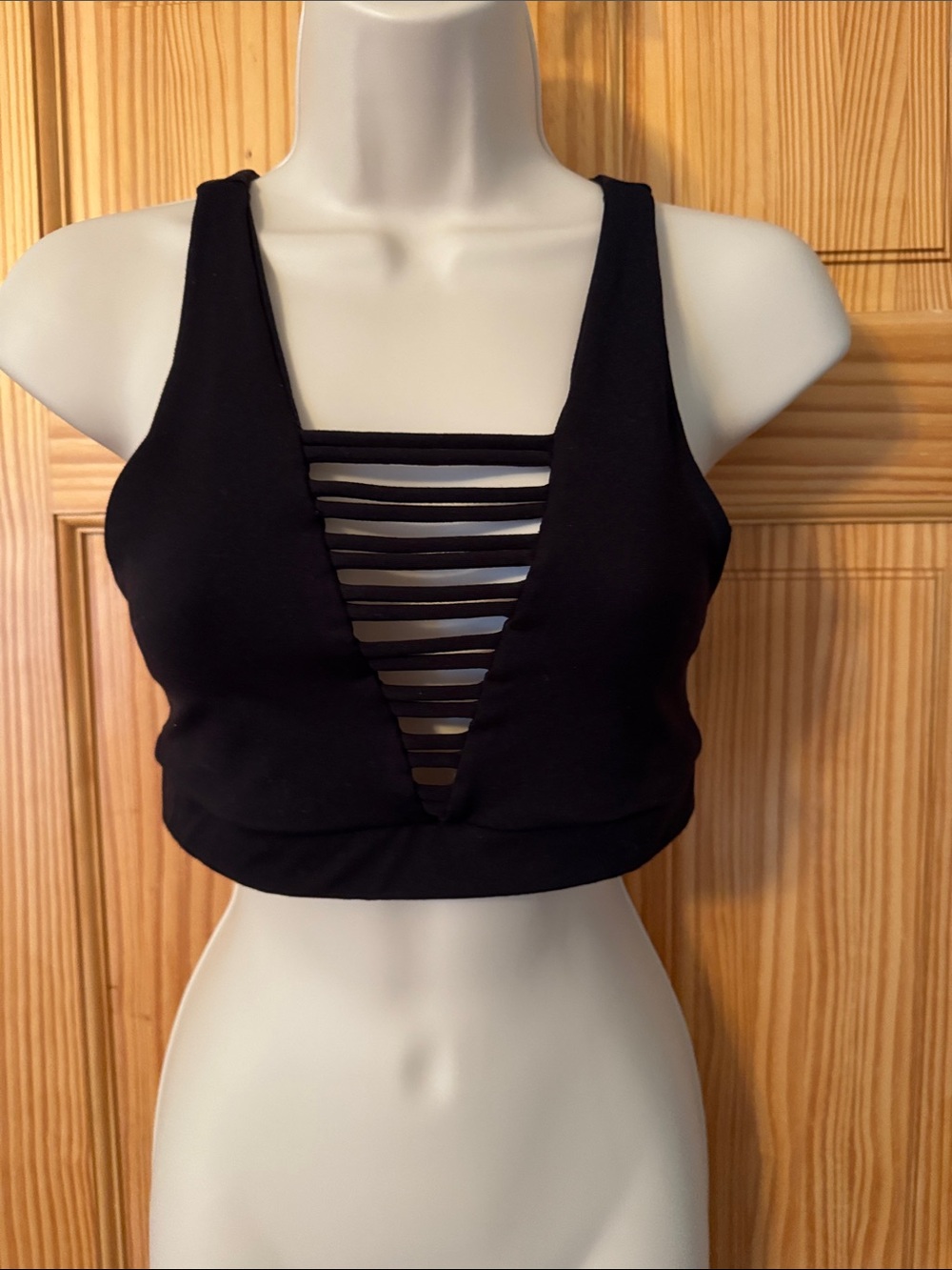 Peloton Black Strappy Deep V Crop Top